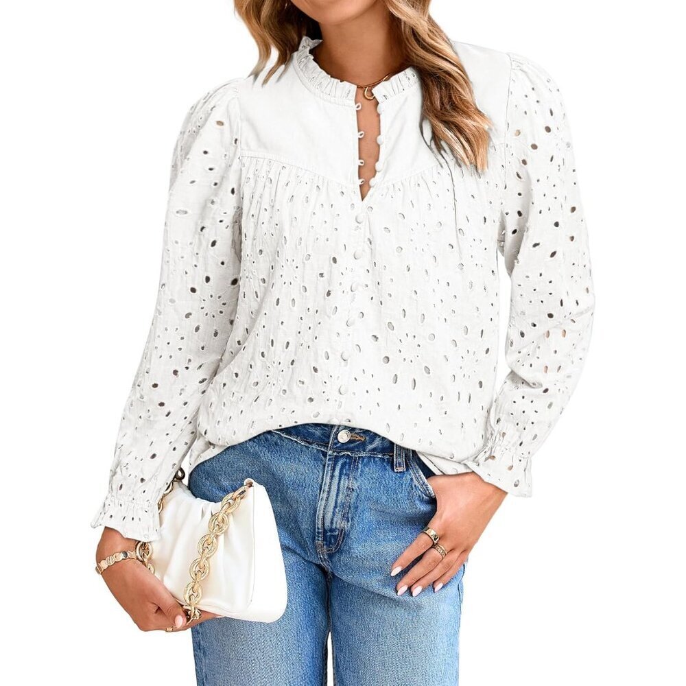 Womens Lace Blouse Cotton Polyester Long Sleeve Casual Top Fall Dressy